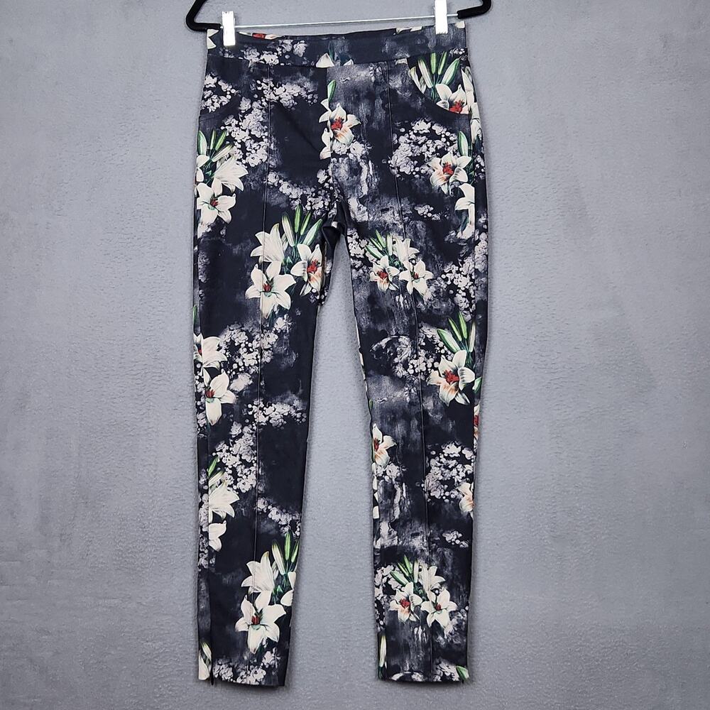 JOSEPH RIBKOFF Pants Womens 8 Black White Floral Print Slim Stretch Zipper Hem